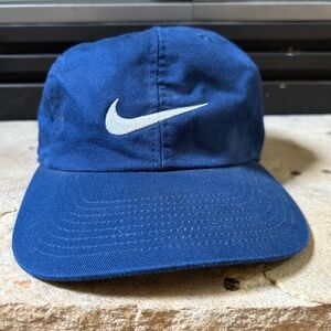 Nike Women's Blue and White Swoosh Hat Cap Strap Buckle Cotton O/S